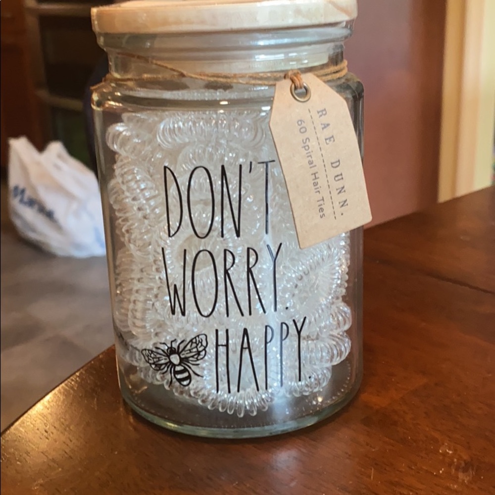 Rae dunn don’t worry bee happy hair tie jar